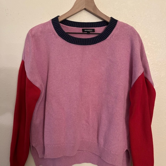 525 America Crewneck Sweater - Women's Large Red Pink Navy - Colorblock Knit - Picture 3 of 9